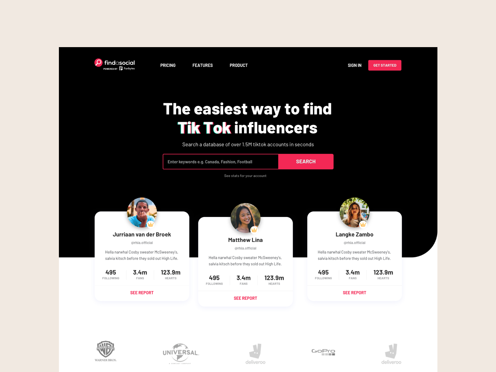 Example of Platform for TikTok influencers.