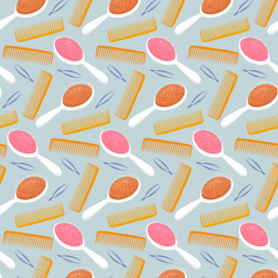 Self Care brush comb digital illustration digital painting hair brush illustration procreate repeat pattern self care surface design surface pattern tweezers