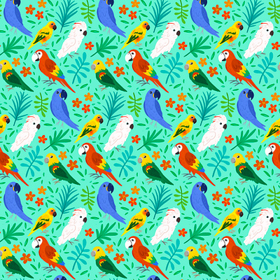 Birds of Paradise animals bird digital illustration digital painting illustration parrot parrots procreate repeat pattern surface design surface pattern