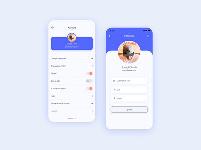 Nub - cryptocurrency app account app appdesign blue clean design profile settings ui ux