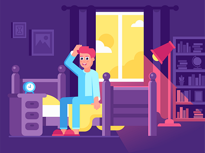 Good Morning ☀️ 2d boy character characterdesign design flat health illustration lifestyle morning room smile