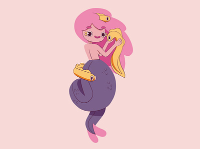 Mermaid with cute moray eels adobe fresco adobedraw character characterdesign colorful creative digitalart digitalpaiting flat flatillustration fresco illustration mermaid mermay pink pink hair underwater