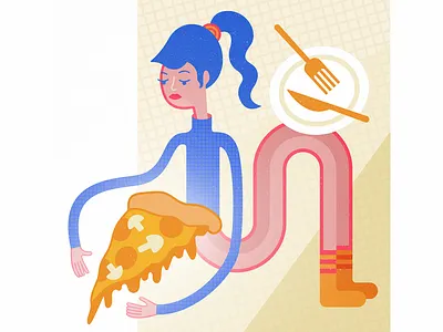 Holy Pizza eating girl illustration pattern pizza texture vector