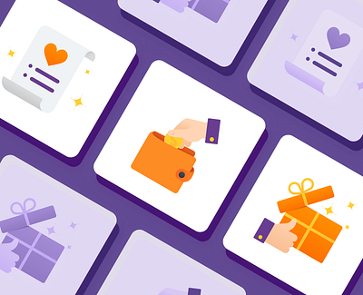 Wishlist Icons 2d art design digital digital illustration digitalart drawing gift graphic design icons icons pack iconset illustration orange purple ui vector vector illustration wallet wishlist