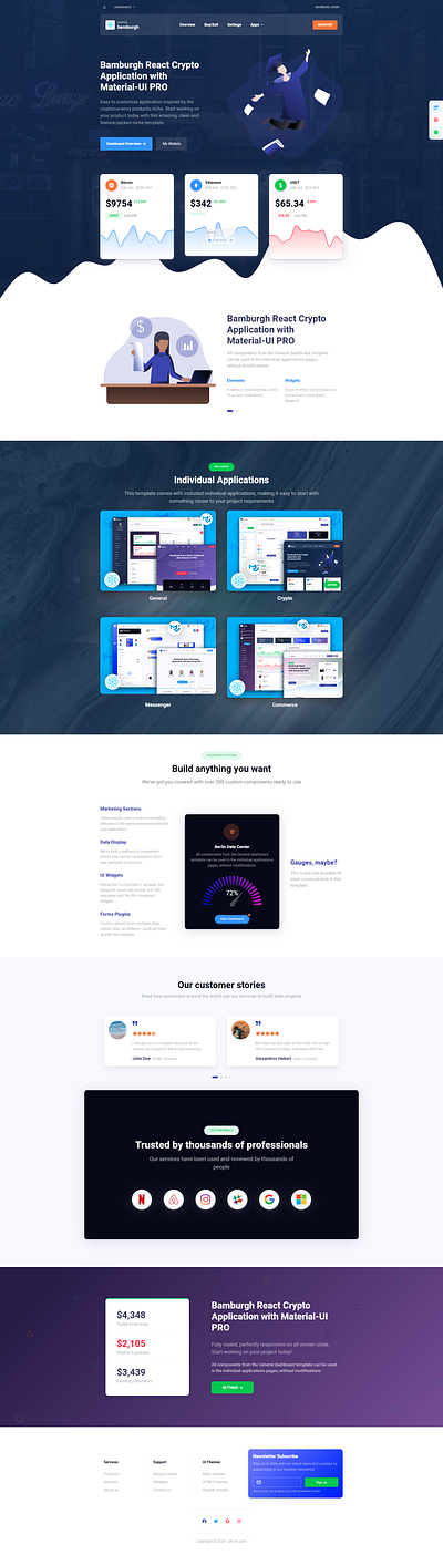 Cryptocurrency Landing Page Design admin dashboard charts crypto design elements html illustration landing page landing page design landing page ui landing pages material ui ui