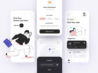 Job Finder App app application black design figma finder flat illustraion job jobfinder minimal pink ui ux website