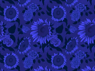 Midnight garden blue design digital drawing floral illustration illustrator pattern pen and ink print surface pattern design vector
