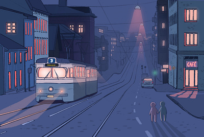 Illustration - Gothenburg by night 2 architecture art character design characters illustration