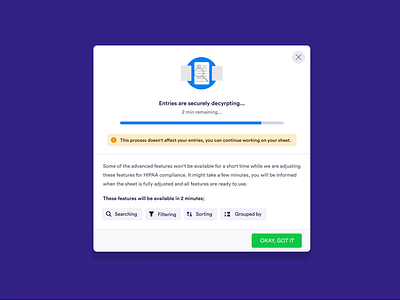 Informative Modal Design component decyption doc gif encyription filter filter data group health hipaa information modal loading loading gif modal modal design modal ui modals search sort ui ux