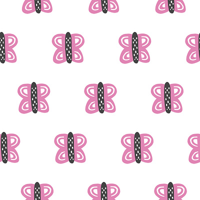 Scandanavian Butterfly Seamless Repeat Pattern ai butterflies butterfly children folk illustraion illustrator pink repeat scandinavian style seamless seamless pattern textiles vector