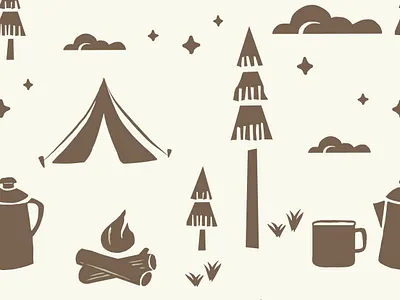 Camping Linocut Pattern ai block blockprinting brown camping cream illustration linocut nature nighttime outdoor pattern printing tan vector