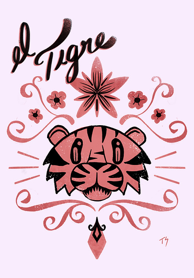 El Tigre animal character design digital flat illustration pop art