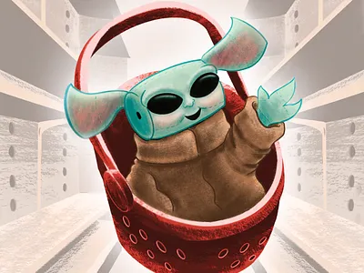 The Last Roll baby yoda groceries illustration mashup personal project procreate the last roll toilet paper tribute yoda