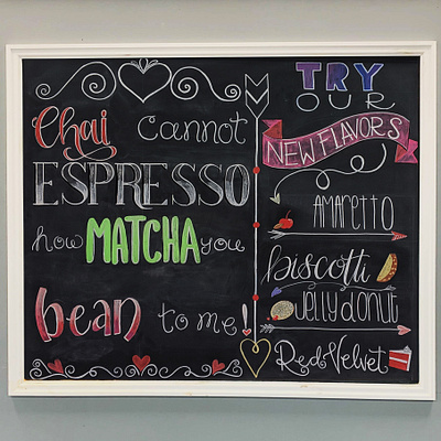 Valentine's Menu chalk art chalkboard design handlettering illustration lettering