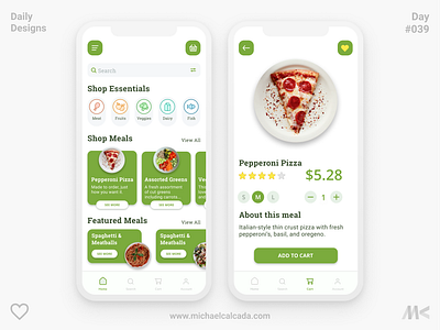 Daily Designs in Quarantine #039 app concept coronavirus covid19 dailyui delivery design essentials food food app foodie foody home pickup pizza shop shopping cart ui ux veggies