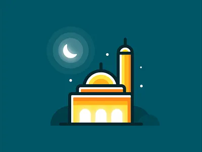 Mosque in Night Sky flat icon illustration minimal mosque muslim ramadan ramadan kareem vector