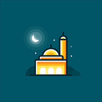 Mosque in Night Sky flat icon illustration minimal mosque muslim ramadan ramadan kareem vector