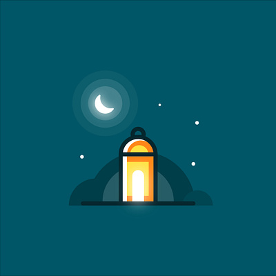 Lantern in Night Sky flat illustration lantern minimal muslim ramadan vector