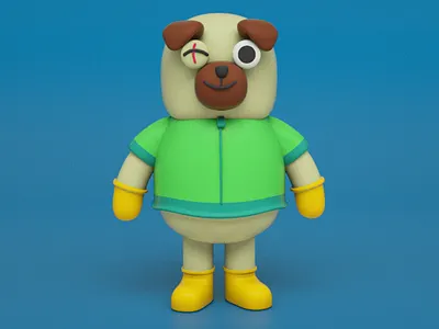 Harley el tuerto / Harley the pug 3d character character design cute illustration kawaii render