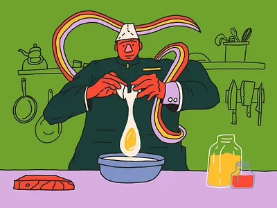 What's Cookin baking chef chefin chefing color cooking drawing hungry illustration keepinon line pots potsandpans rainbow