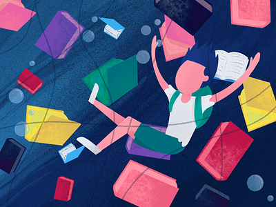 Drowning in Books design illustration
