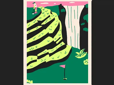 Mini Golf golf grass green illustration limited palette mini golf minigolf pink steppe steppes steps texture