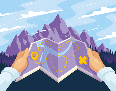 Pathfinding accessibility art branding climbing hiking illustration map mountain navigation team ux