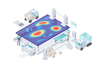 Monsido Heatmaps + Compliance shield character illustration isometric protection shield team ux work