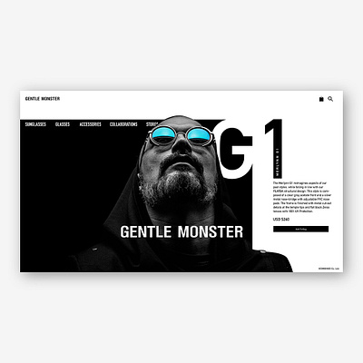 Gentle Monster Mock Landing Page black and white design hip minimal modern typography ui web web design website