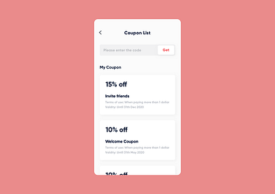 #010 Coupon List accounting busniess component coupon coupon code daily 100 challenge dailyui form list mobile textfiled ui ux