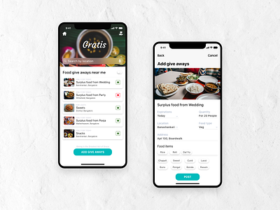 Gratis-Surplus food give away app. adobe xd app design ui