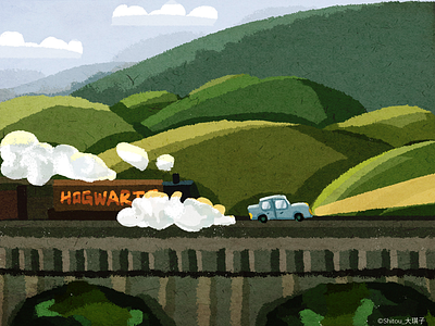 lets drive to Hogwarts flat illustration hogwarts magic