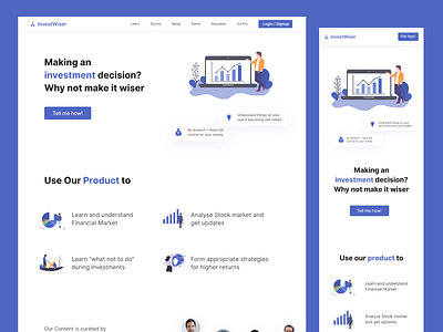 InvestWiser | Landing Page app clean decision design dribbble finance financial app illustration investing investment landing page landing page design market millennials mobile app returns stock stock market ui ux