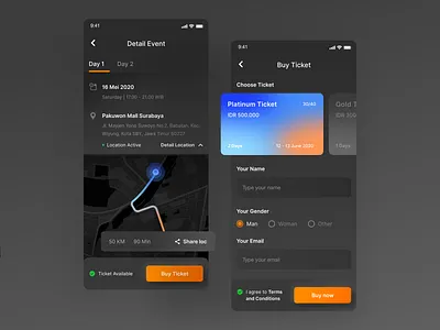 Event and Ticketing Application 👋 analytics art bright color card clean design dark dark ui dashboard event gradient location maps minimal neumorphism payment price shadow ticket ui ux