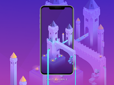 Castle Purple 2d app art artwork background background design castle colours concept design gradient icon illustration isometric login mobile mobile ui picture sketch vector