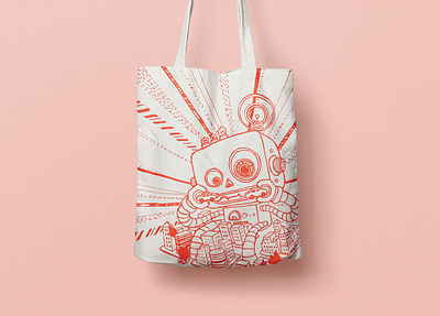 robot tote branding flat illustration