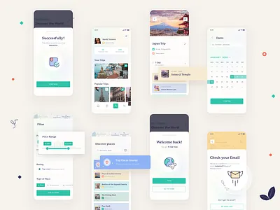 Trip Planning Application app art bright calendar clean design filter illustration ios minimal planner profile range travel travel app travelling trip trip planner ui ux