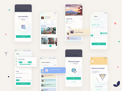 Trip Planning Application app art bright calendar clean design filter illustration ios minimal planner profile range travel travel app travelling trip trip planner ui ux