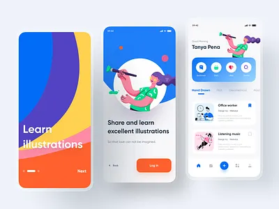 Illustration Learning App 2020 app bule clean clean ui color palette design figma flat guide hand drawn home icon illustration illustrator learning app login mobile ui ux