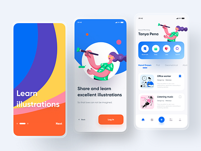 Illustration Learning App 2020 app bule clean clean ui color palette design figma flat guide hand drawn home icon illustration illustrator learning app login mobile ui ux