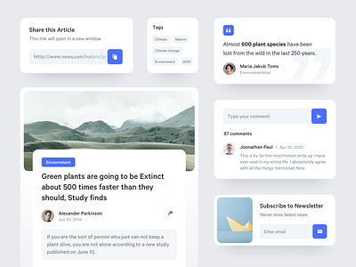 Article Components app article comments components forms media minimal news quote share story ui ux web