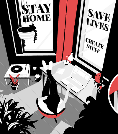 Work at home illustration design desk home illustration interior plants remote work stayhome vector visual art vynil