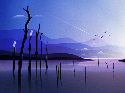 Periyar Lake adobe illustrator art direction artwork dawn digitalart illustration illustration art lake landscape landscape illustration serene sunrise vector