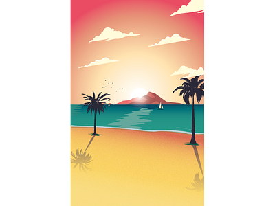 Beach sundown beach clouds color design dusk illustration landscape light sand sea sky sun sundown trees vacation vector water