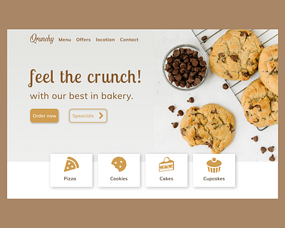 Qrunchy bakery baker bakery branding brown cake shop cakes cookies cooking design food food and drink graphic design landing page landingpage minimal pizza ui webdesign website website design