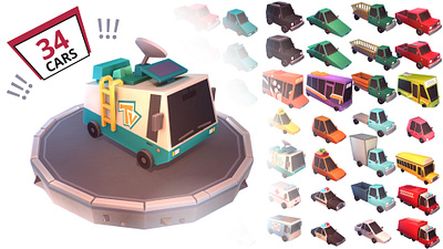 Low Poly car cartoon by Meshville 3d bus cars cartoon cartoons collection jeep low lowpoly meshville model pickup police poly sedan set taxi transport van vehicles