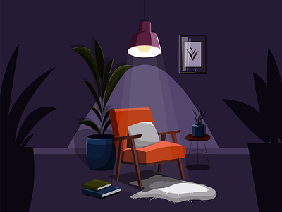 nigth room armchair dark room design illustration lamp light night room vector vector illustration