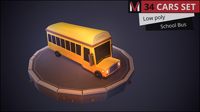 Low Poly school bus cartoon by MESHVILLE 3d bus cars cartoon cartoons collection jeep low lowpoly meshville model pickup police poly sedan set taxi transport van vehicles