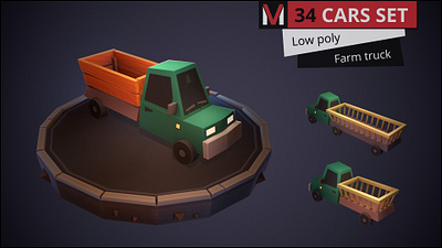 Low poly car farm truck cartoon by MESHVILLE 3d bus cars cartoon cartoons collection jeep low lowpoly meshville model pickup police poly sedan set taxi transport van vehicles