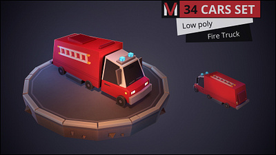 Low poly fire truck cartoon by MESHVILLE 3d bus cars cartoon cartoons collection jeep low lowpoly meshville model pickup police poly sedan set taxi transport van vehicles